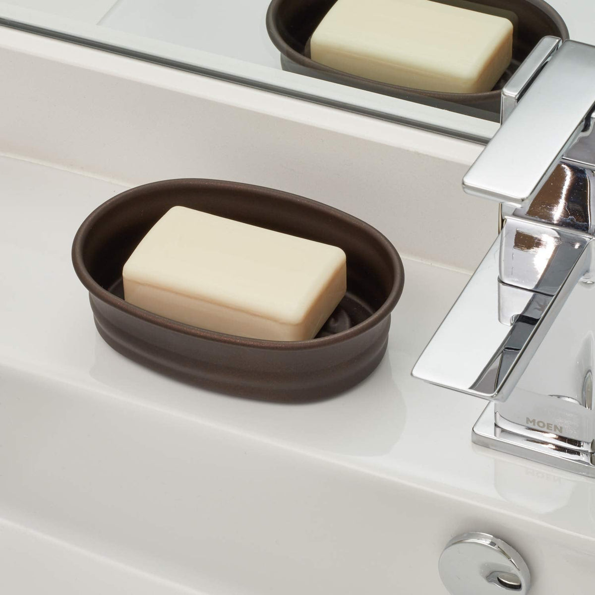 iDesign York Countertop Bar Soap Dish, Metal Soap Holder for Bathroom, Shower, Vanity, 3.87" x 5.5" x 1.4", Bronze