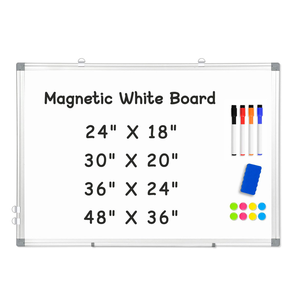AMUSIGHT Double-Sided Magnetic Whiteboard, 24" x 18" Dry Erase Board Aluminum Frame for Wall, White Board Marker Board for Kitchen, Memo, School, Home, Office