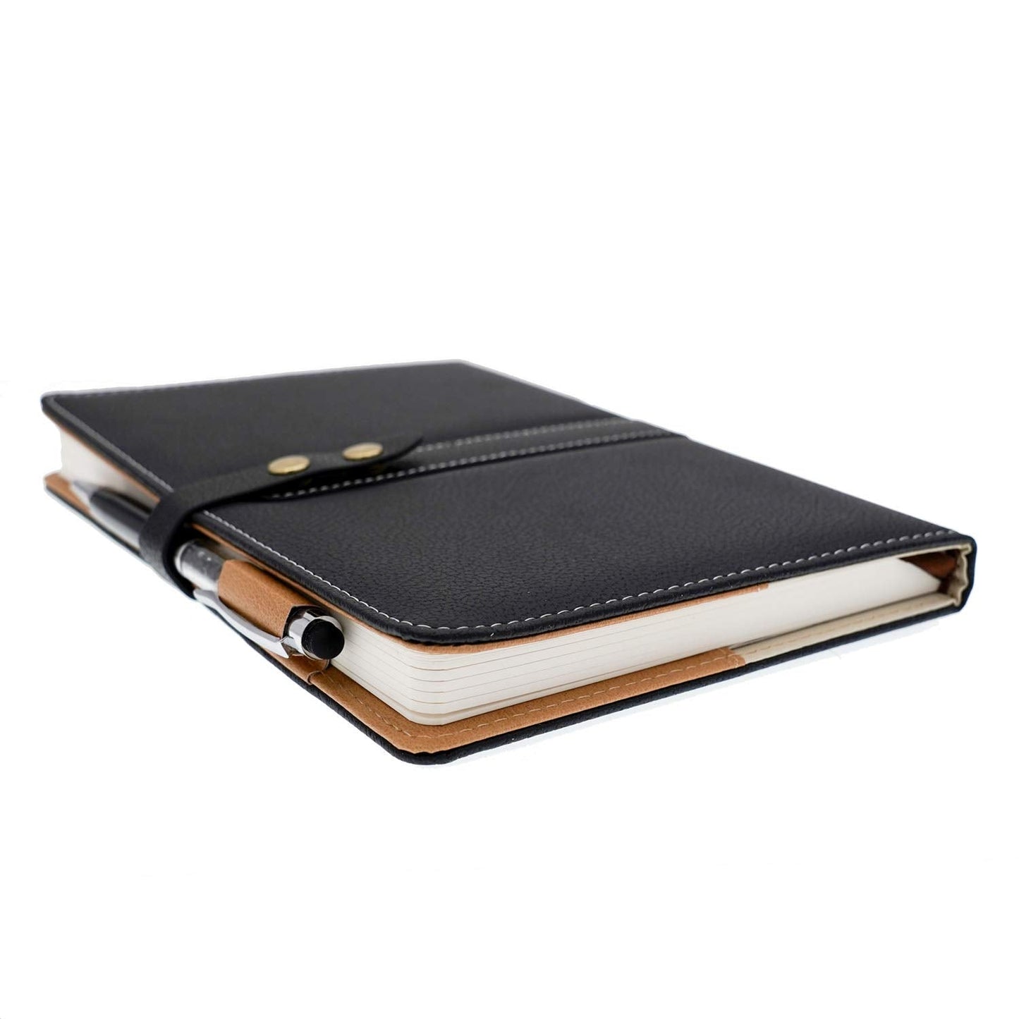 BenOpinion Hardcover Notebook Set - Thick Classic Ruled Premium Paper Notebook with Pen Loop and Pen, A5 192 Pages, Soft Faux Leather Hardcover Cover with Buckle(Black)