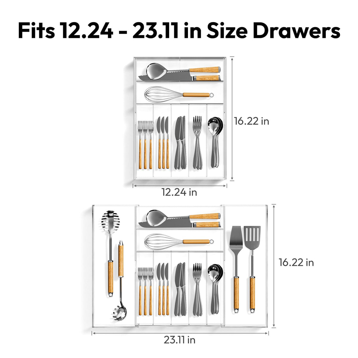 NIUBEE Expandable Kitchen Drawer Organizer for Flatware and Utensils,Clear Acrylic Adjustable Silverware Tray for Drawer,Office,Bathroom Supplies-9 Compartments
