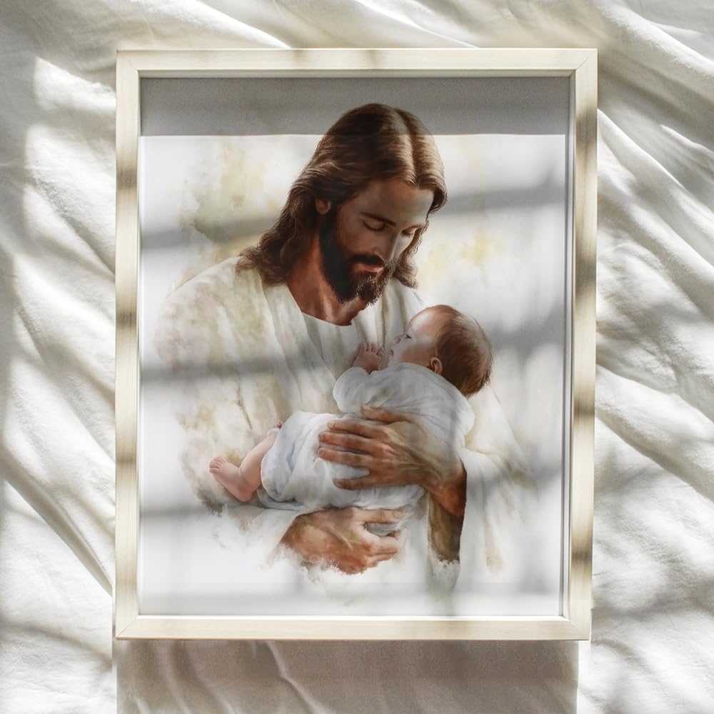 Christian Decor Baby Nursery Decor - Jesus Wall Art - Baby Room Print - Christian Wall Art & Decor - Nursery Wall Art for Kids Room - Baby Girl Bedroom, Baby Boy Bedroom Religious Art Spiritual