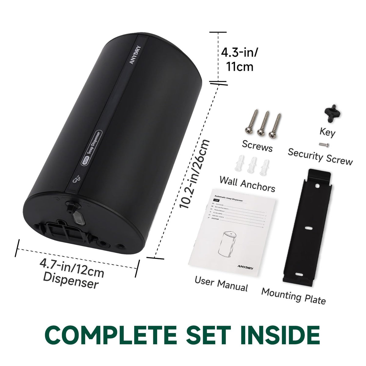 anydry 29fl.oz/850ml Commercial Automatic Liquid Soap Dispenser Wall-Mounted Large Capacity Model AD1209 Black
