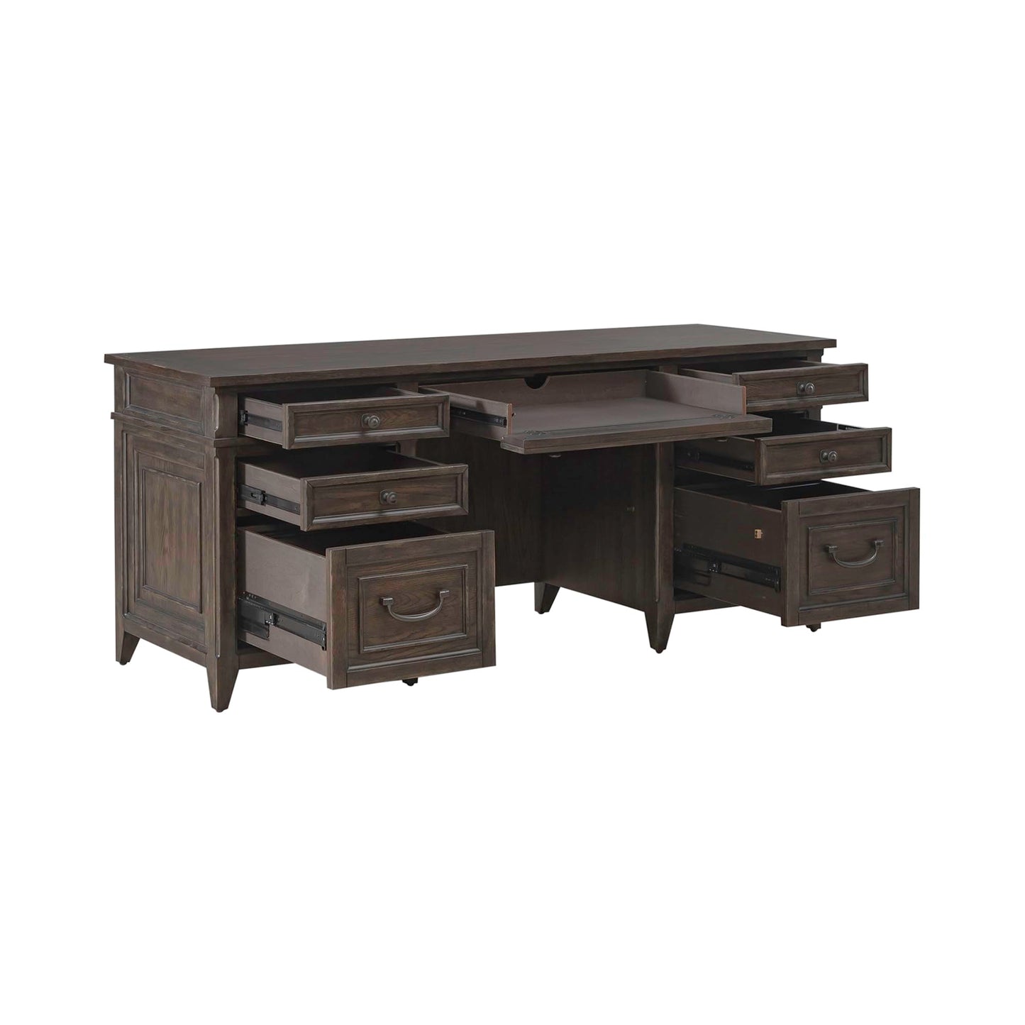 Liberty Furniture Paradise Valley Executive Credenza Desk with Locking File Drawers Traditional Home Office - Saddle Brown Oak Wood