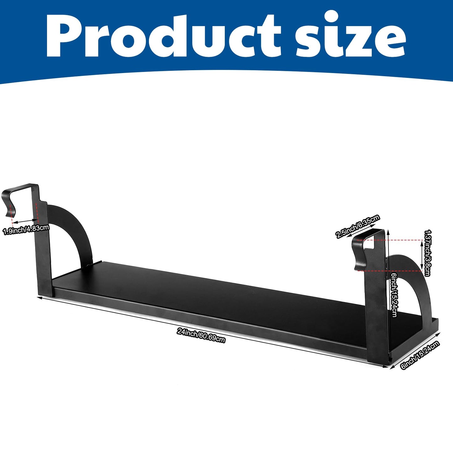 Tandefio Office Cubicle Shelf 24" Hanging Cubicle Storage Organizer File Hanging Shelf Accessories Storage Organizer Bookshelf with Hooks for Home Desk, Black