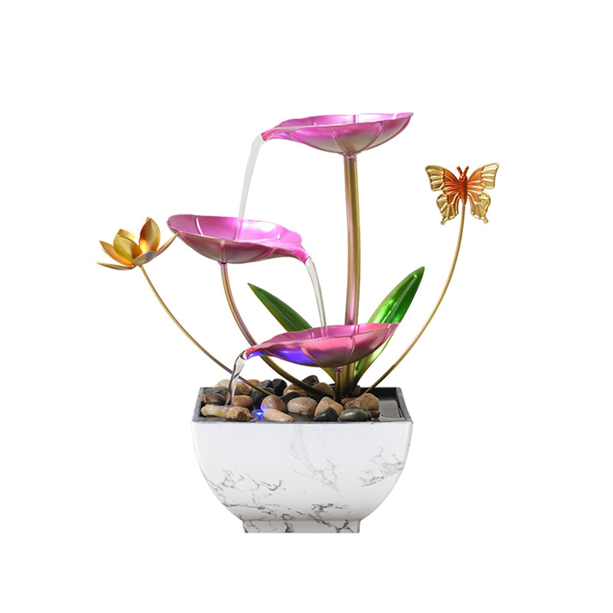 Qingyingge 11‘’ H Pink Tabletop Water Fountain, Zen Desktop Waterfall, Indoor Lotus Desktop Decorative Fountain, Home Bathroom Bedroom Decor.