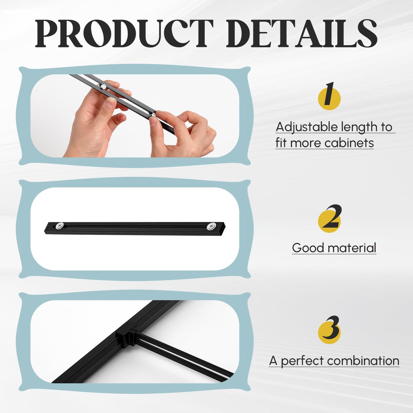 Humyoun 12 Pcs Metal Adjustable File Cabinet Rails Set Include 8 Hanging File Rail Clips 4 Cabinet Dividers Bars Suitable for Cabinets with Drawer Thickness Less Than 1/8 Inch(Black,10-18 Inch)