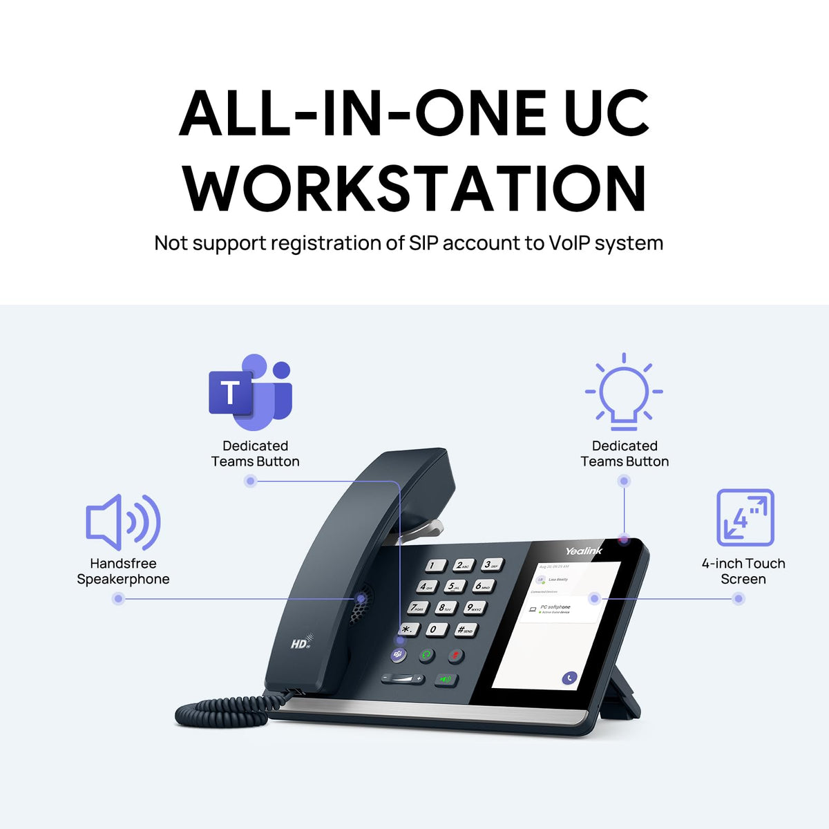 Yealink MP45 Microsoft Teams Certified USB Desk Phone | NOT SIP/VoIP Compatible | Plug & Play,Powered by Computer via USB-A/C | Dedicated Teams/Skype Device.