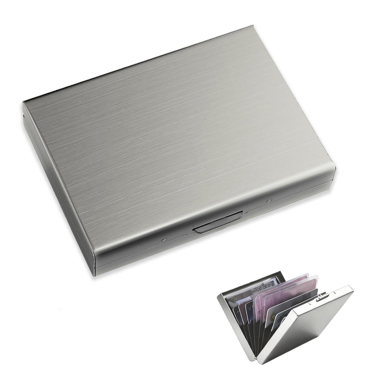 Portable Hard Case Cardholder, RFID Blocking Metal Card Holder - Slim Credit Card Wallet Protector for Men & Women, Holds 12 Cards Gift Box Packaging (Metallic Silver)