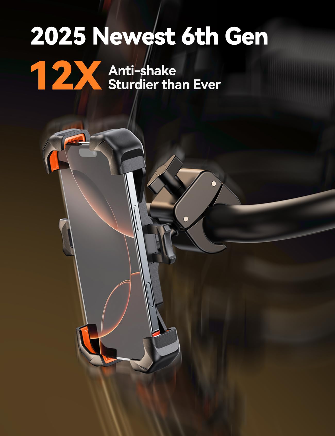 JOYROOM Motorcycle Phone Mount, [1s Auto Lock][100mph Military Anti-Shake] Bike Phone Holder for Bicycle, [10s Quick Install] Handlebar Phone Mount, Compatible with iPhone, Samsung, All Phone, Orange