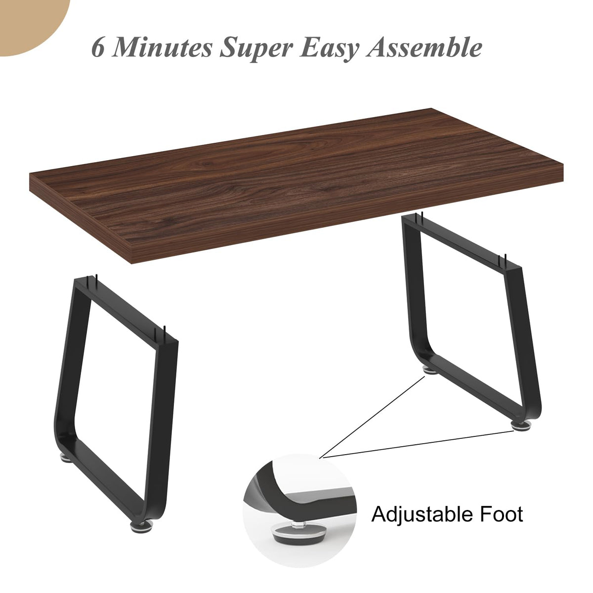 HSH Rustic Walnut Coffee Table, Modern Center Table, Rectangle Industrial Living Room Coffee Table, Simple Farmhouse Wood and Metal Tea Table for Home Bedroom Office, Walnut, 47 in