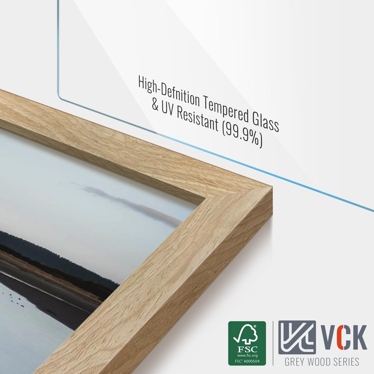 VCK 12x16 Picture Frame 5 Pack - Natural Wood Grain, High-End Wood Poster Frames with Tempered Glass, Display 8.5x11 Photo with Mat or 12x16 without Mat, Art Gallery-Quality, Wall Hanging, Natural