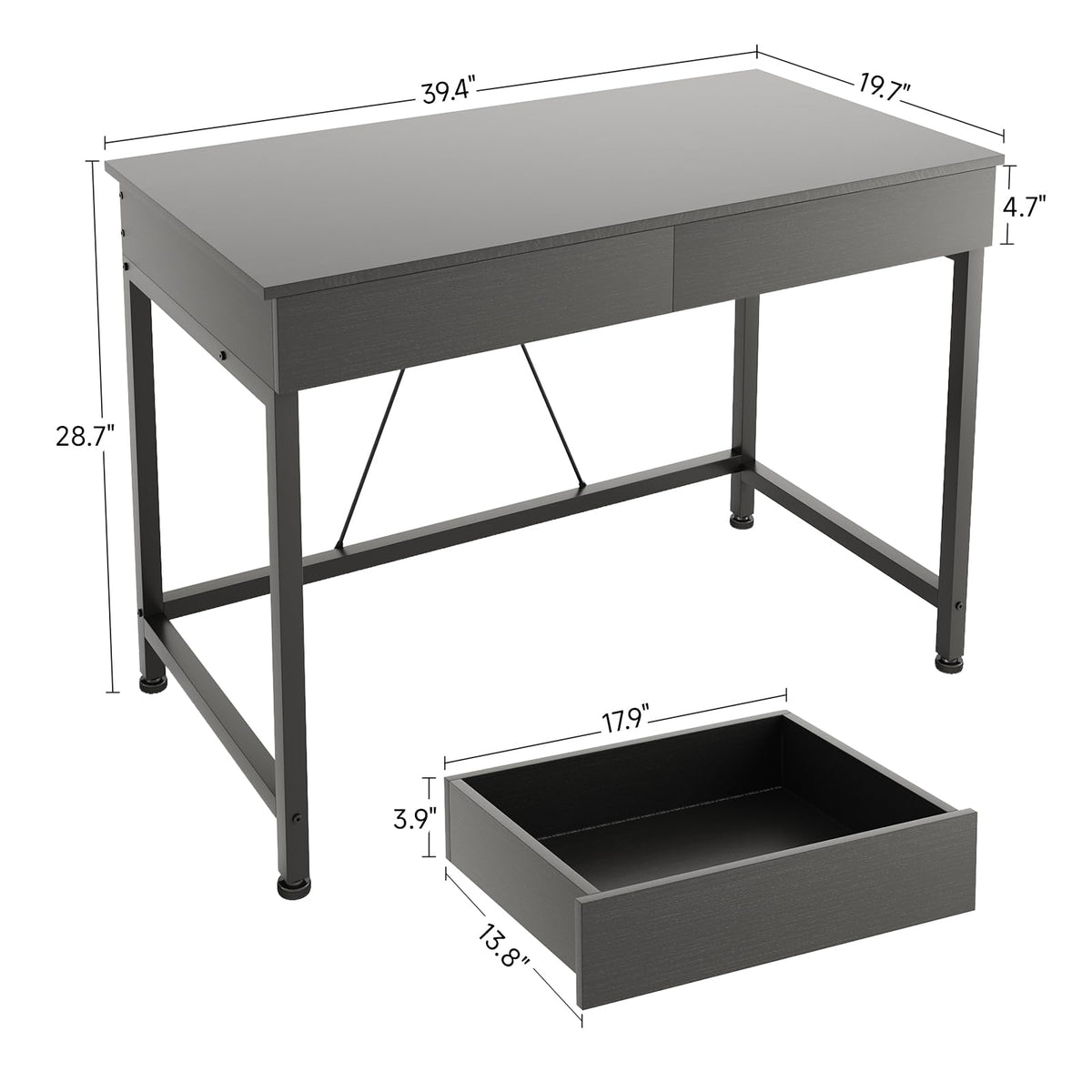 Mexin Small Black Desk with 2 Wooden Drawers, 40 Inch Home Office Writing Desk, Black Vanity Desk with Storage, Computer Desk for Bedroom Small Spaces, Table for Office, Work, Kids Study, Makeup