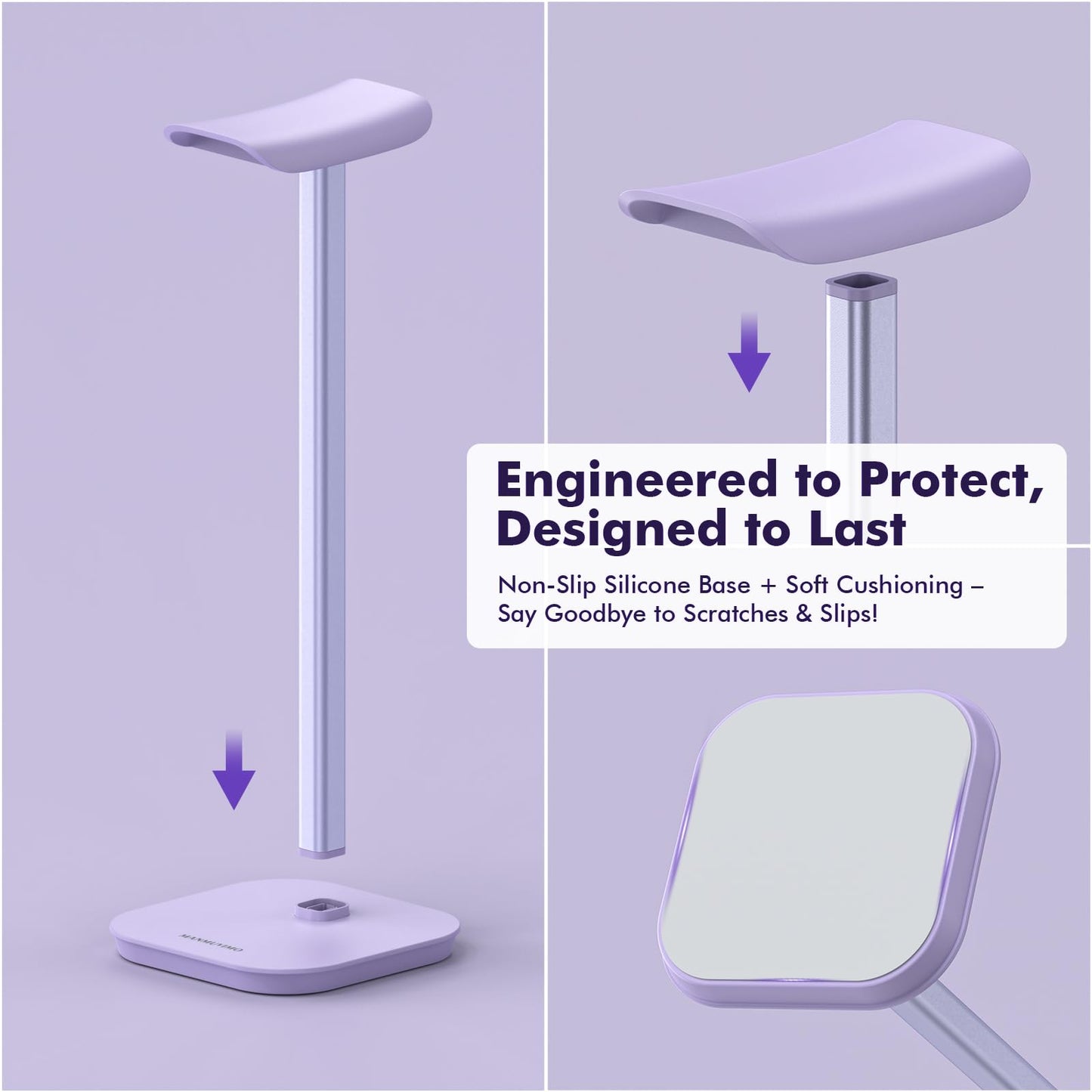 MANMUVIMO Headphone Stand, Desktop Headset Holder (Purple) Heavy Base Desk Earphone Stand Aluminum Gaming Headset Hanger Rack for AirPods Max, AirPods, AirPods Pro, Beats, Bose