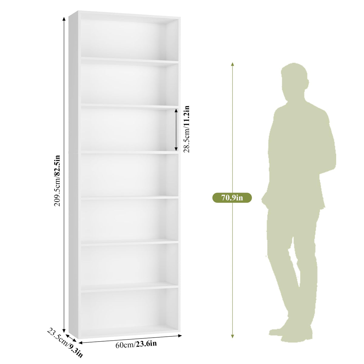 FACBOTALL 82" Tall Bookshelf, 7-Tier Open Shelves Bookcase, Freestanding Display Storage Shelves, Tall Bookcase Home Decor Furniture for Home Office, Living Room, Bedroom, White