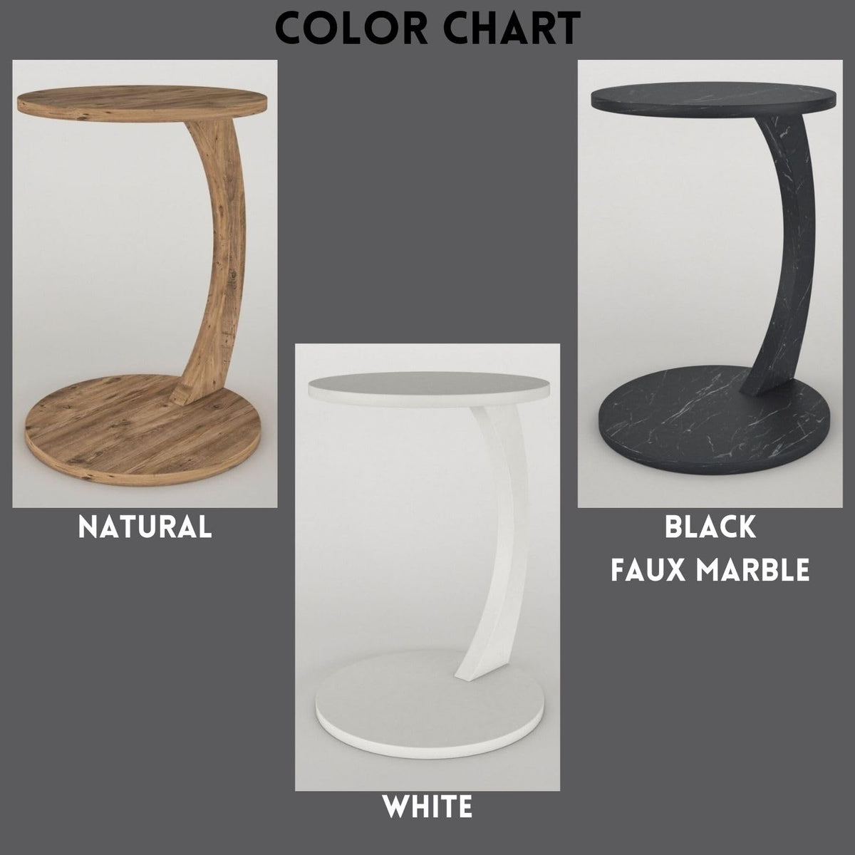 Furpinea C Shaped End Table for Couch Small Places, Space Saver Round Side Table for Sofa and Bedside with Wheel, Coffee and Eating Snack Time Tray for Living Room, Office (White)