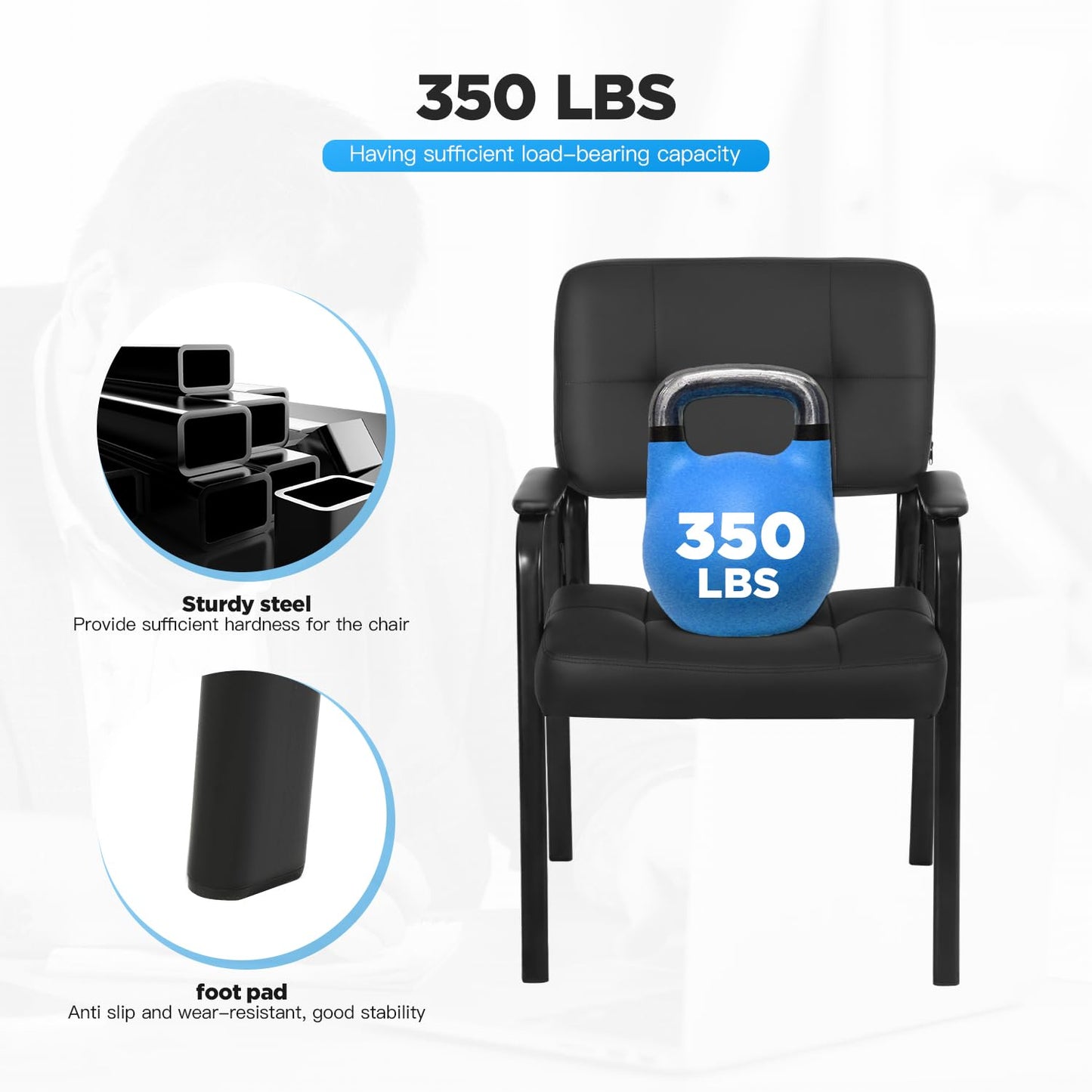 FDW Office Guest Chair Reception Chair Waiting Room Chairs with Padded Armrest PU Leather for Home Office Reception Meeting Room Chair Lobby No Wheels, Black