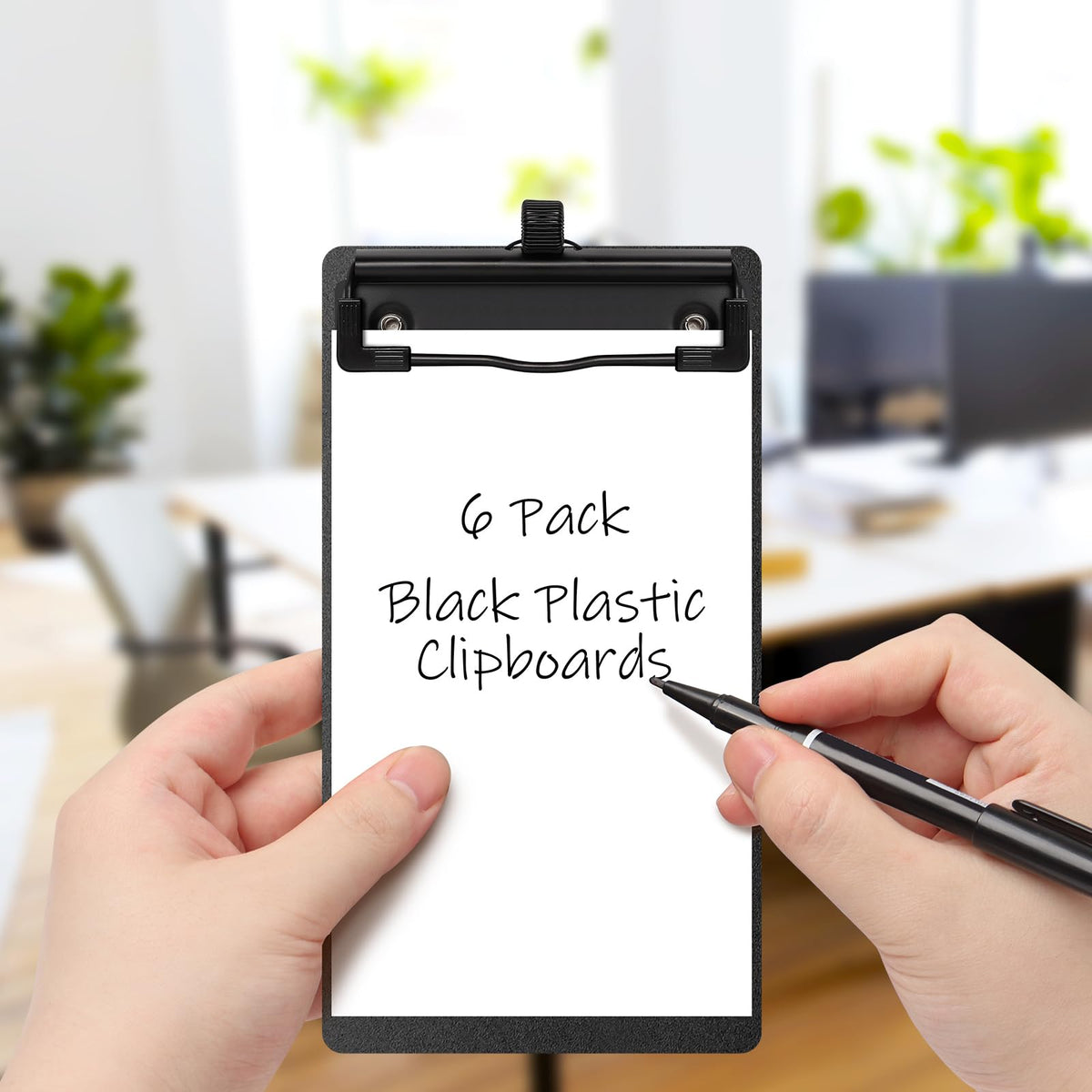 SBYURE 6 Pack Black Plastic Clipboards with Pen Holder A7 Size Small Clip Boards with Metal Clip Mini Clipboards in Bulk for Office, Restaurant,School and Laboratory