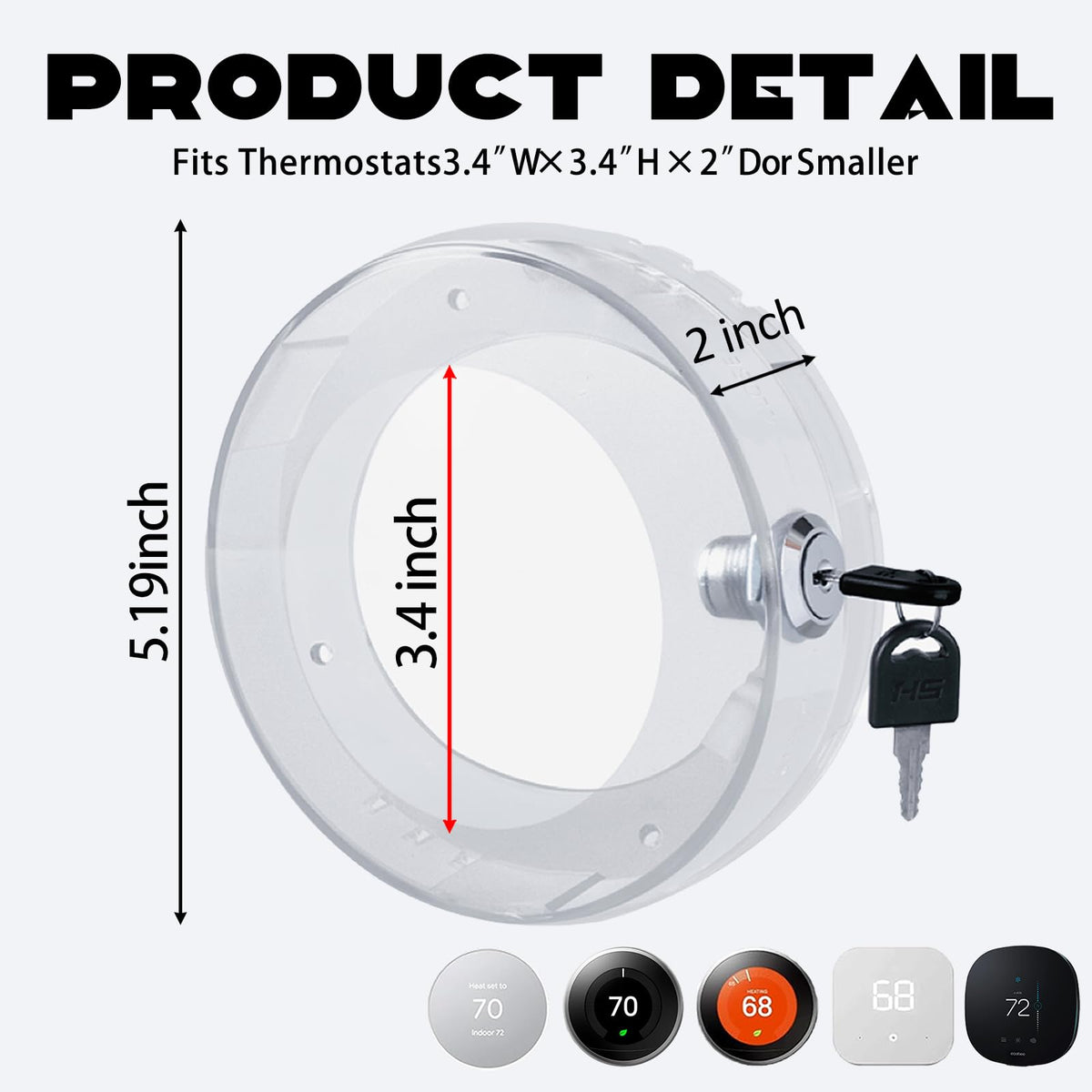 Round Thermostat Lock Case with Key, Upgraded,Thermostat Cover Universal, Thermostat Lock Case Clear, Wall Thermostat Guard, Fits Round Nest Thermostat(3.5x3.5x1.9 in) or Smaller