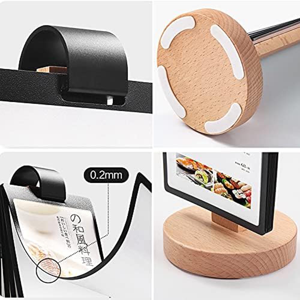 ECKEK Acrylic Sign Holder Multi-Page flip Sign Holder Menu Displays Double Sided 5 Pages-10 Sides, Wood Base Table Top Sign Stand (100*200mm/3.94×7.87 inches)