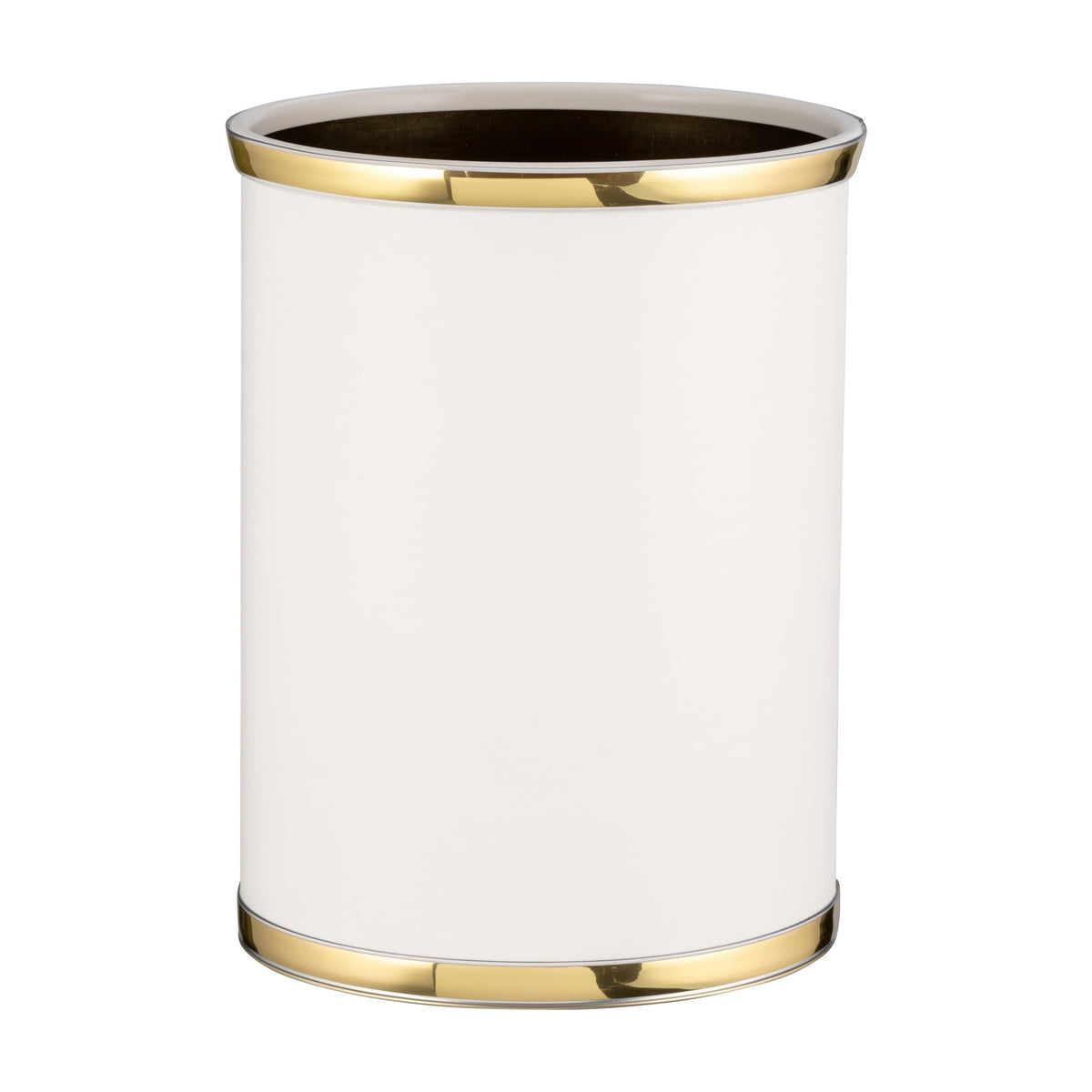 Kraftware 50274 Sophisticates W/Polished 14" Oval Waste Basket Wastebasket, White with Brass