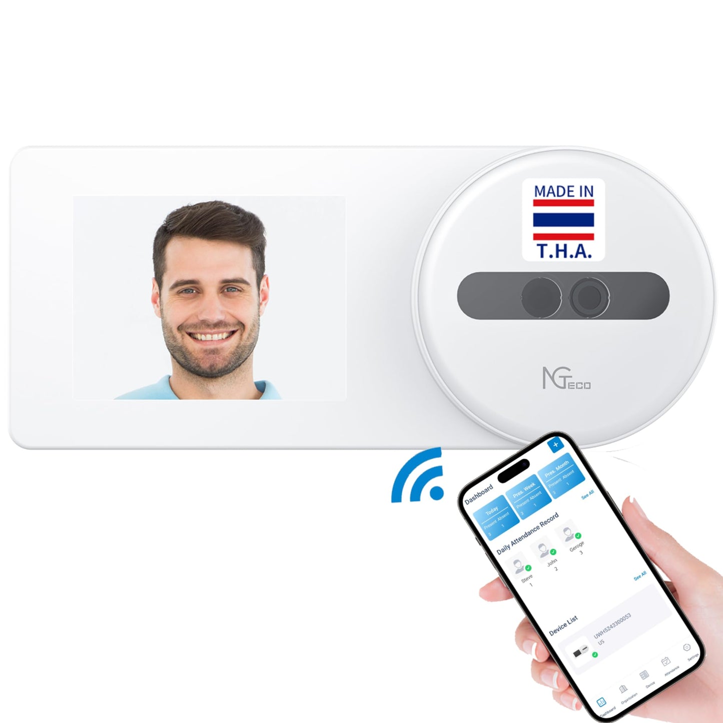 NGTeco Time Clock Cloud-Based, TC5 Face Recognition Time Clocks for Employees Small Business, 2.4G WiFi Remote Control Clock in and Out Machine with Software & iOS/Android App, No Monthly Fee