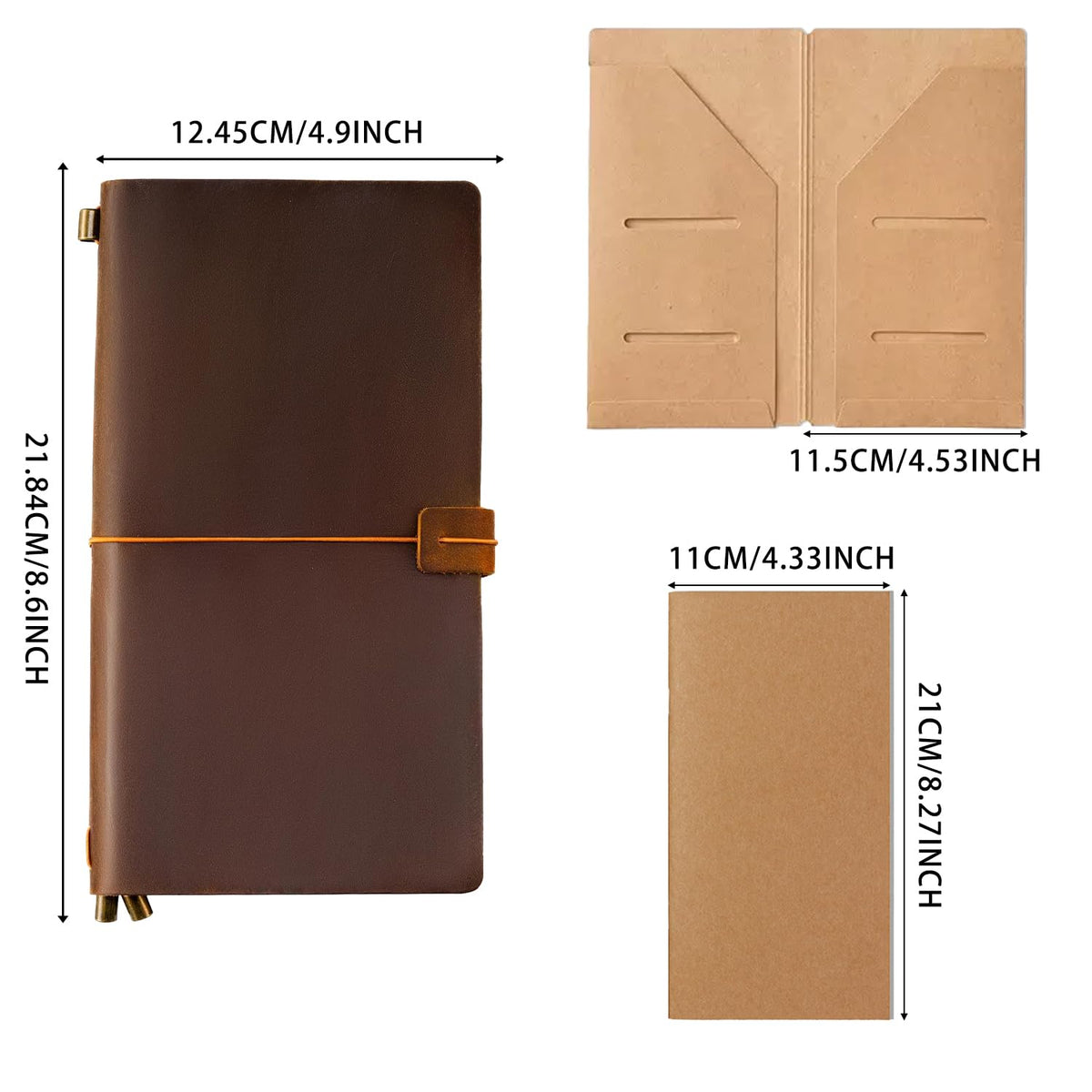 Ox Knight Refillable Leather Travelers Notebook, 8.6 x 4.9 Standard Size Travel Diary for Men and Women, Genuine Leather Travel Journal with 3 Notebook Inserts for Writing, Sketching & Planning, Dark Brown