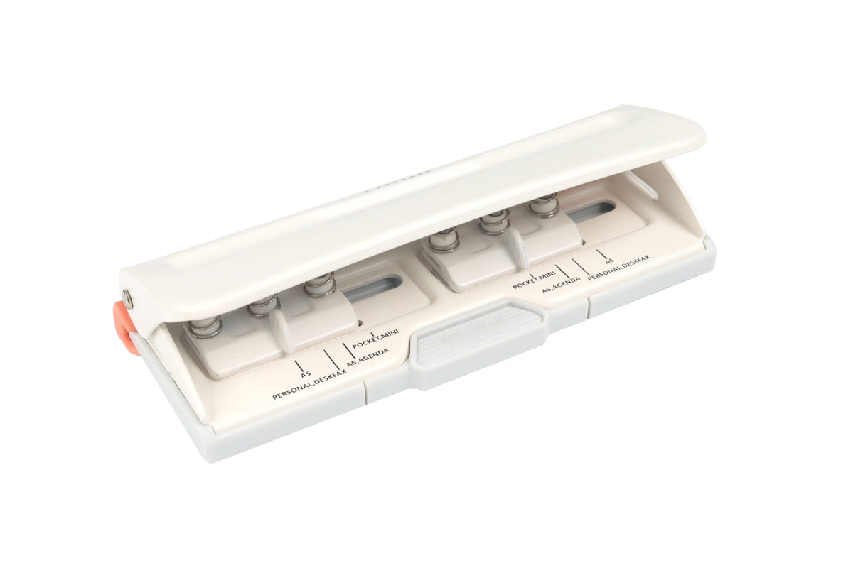 Bira Craft Adjustable 6 Hole Punch, Off White, 8 Sheet Capacity, Mini/Pocket A3/ A4 / A5 / A6 / Agenda/Personal/Deskfax, Performance Guaranteed