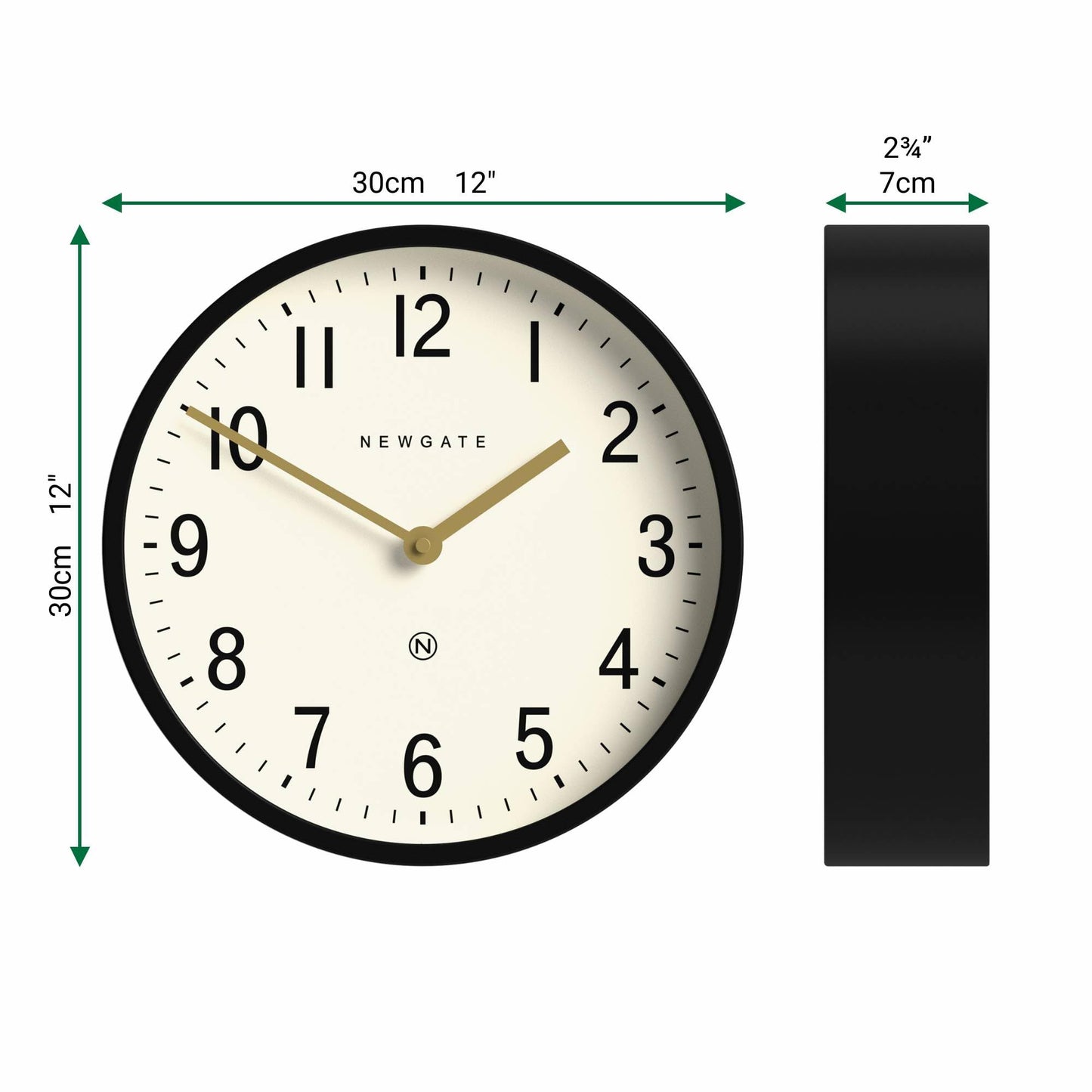 NEWGATE® Master Edwards wall Clock | Mid-Century Style Clock | 12 inch | Deep Metal case in matt Black | Modern Retro Design for Kitchen, Living Room or Office