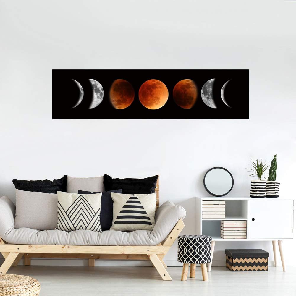 Ohhvvow Moon Phase Wall Art Painting, 47L x 11.8W Black and Tawny Modern Abstract Canvas Wall Art Painting for Living Room Bedroom Decor, Contemporary Artwork for Home Office, Unframed