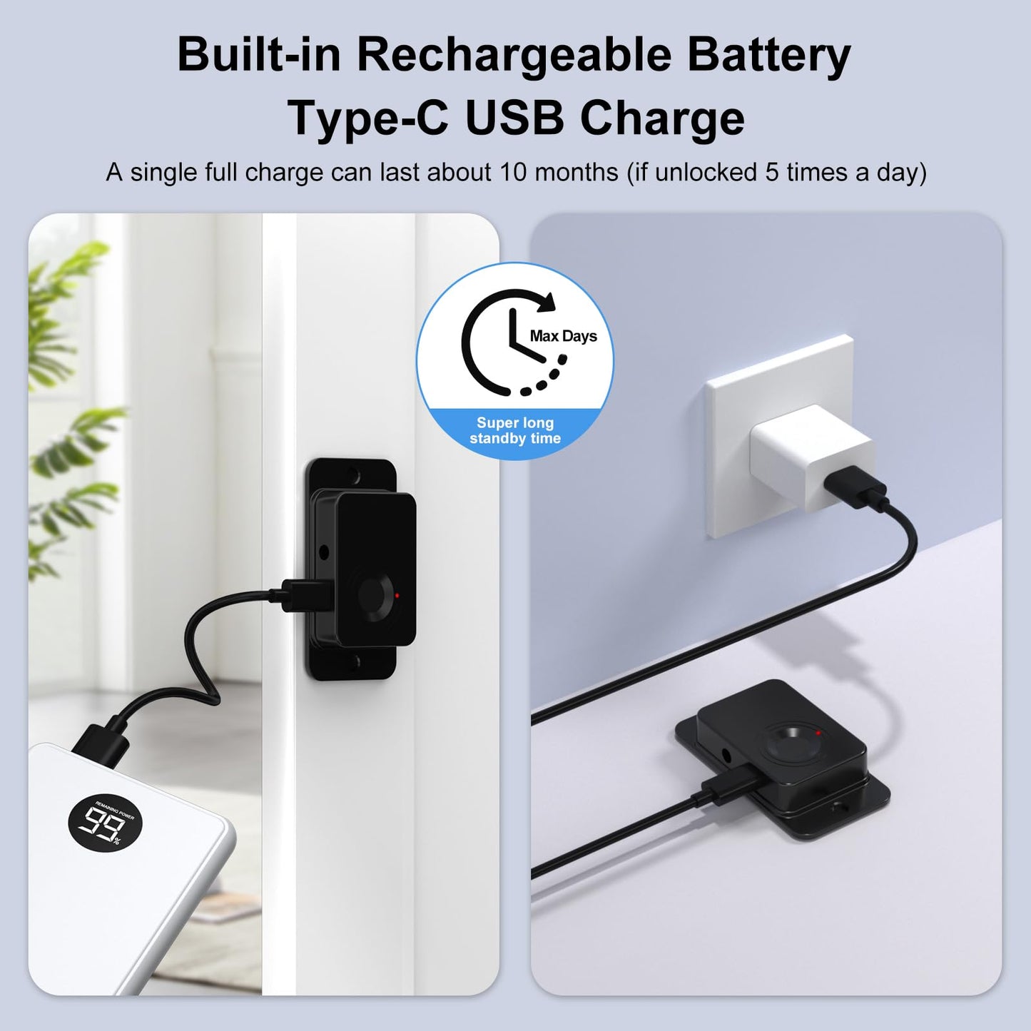 Larimuer Fingerprint Fridge Lock - Child & Pet Proof Security for Drawers, Cabinets, Ovens, Toilet | Smart Biometric& USB Key | Easy Install | Quick Unlock (Black, 1 Pcs)