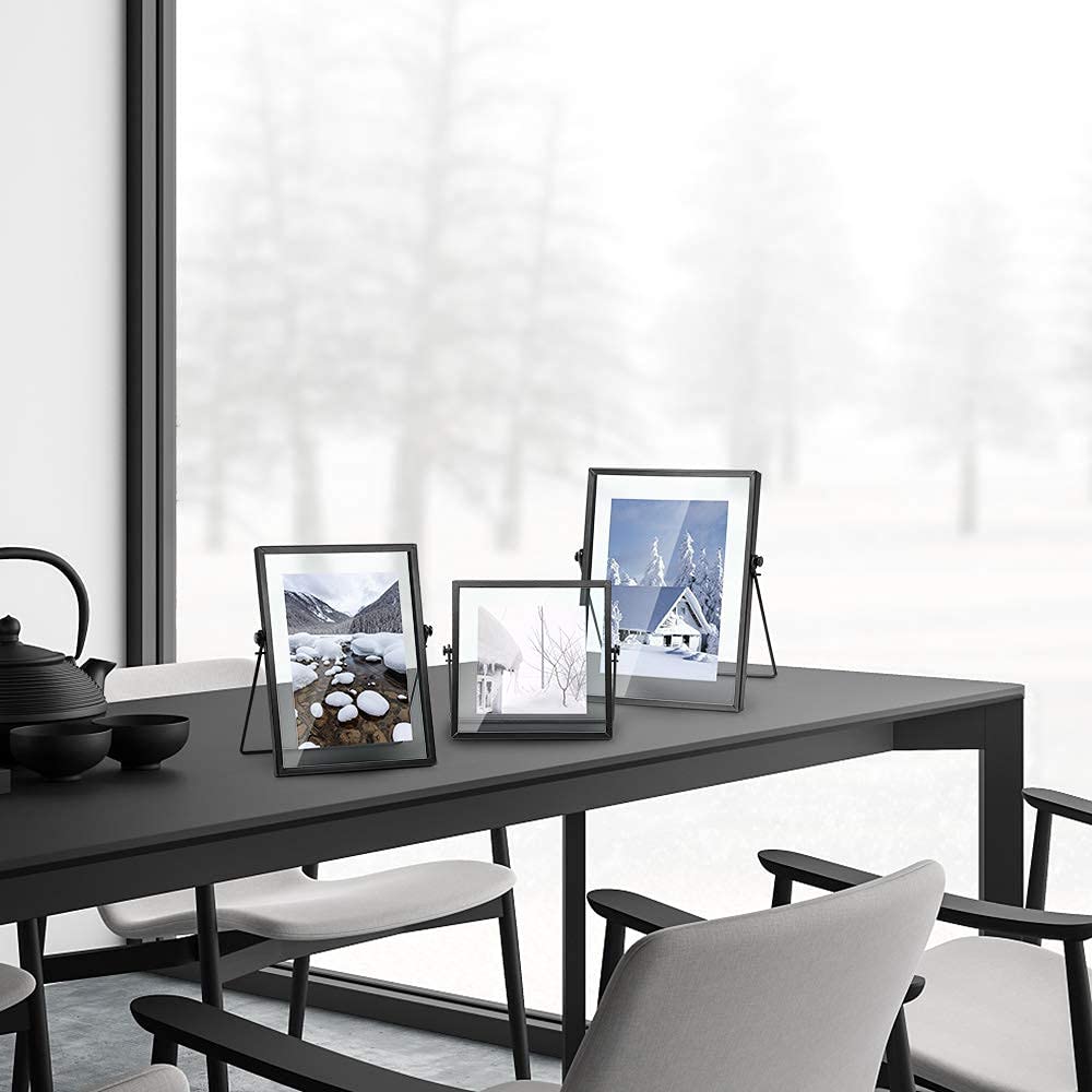 ZONYEO Set of 3 Glass Picture Frame, Collection Simple Metal Floating Frame with Glass Cover Includes 4x4, 4x 6, 5x7