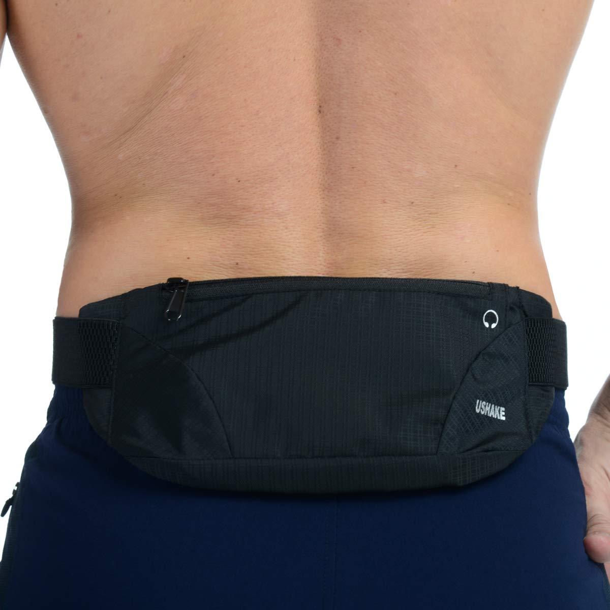 USHAKE Running Belt,Men or Women Ultra Light Bounce Free Waist Pouch Bag Fitness Workout Belt Sport Waist Pack Exercise Waist Bag for iPhone Samsung LG in Running Gym Marathon (BLACK)