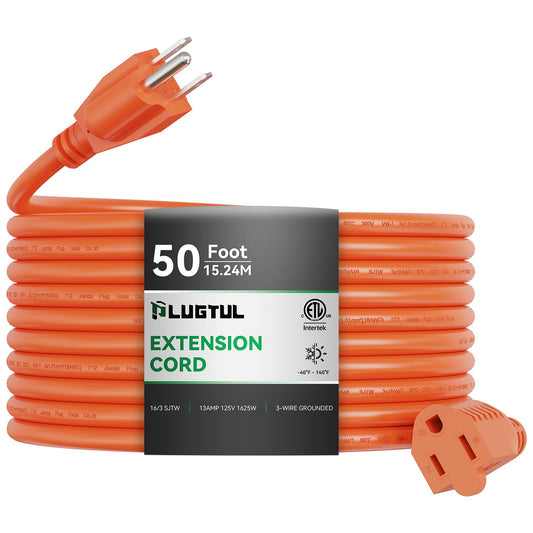 Outdoor Extension Cord 50 FT Waterproof, 16/3 Gauge Heavy Duty 3 Prong Extension Cord, 13A 1625W SJTW, ETL Listed, Great for Garden and Home, Orange