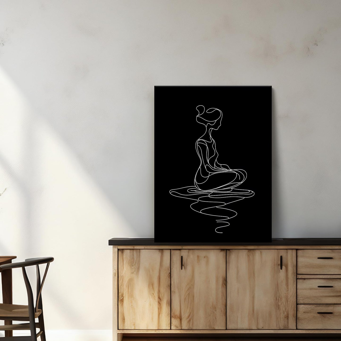 CCCHCY Minimalist Black and White Line Canvas Wall Art, Abstract Modern Zen Art Print, Meditating Woman Wall Decor, Serene Yoga Pose Artwork, Spiritual Home Décor for Living Bedroom, 12" x 16"