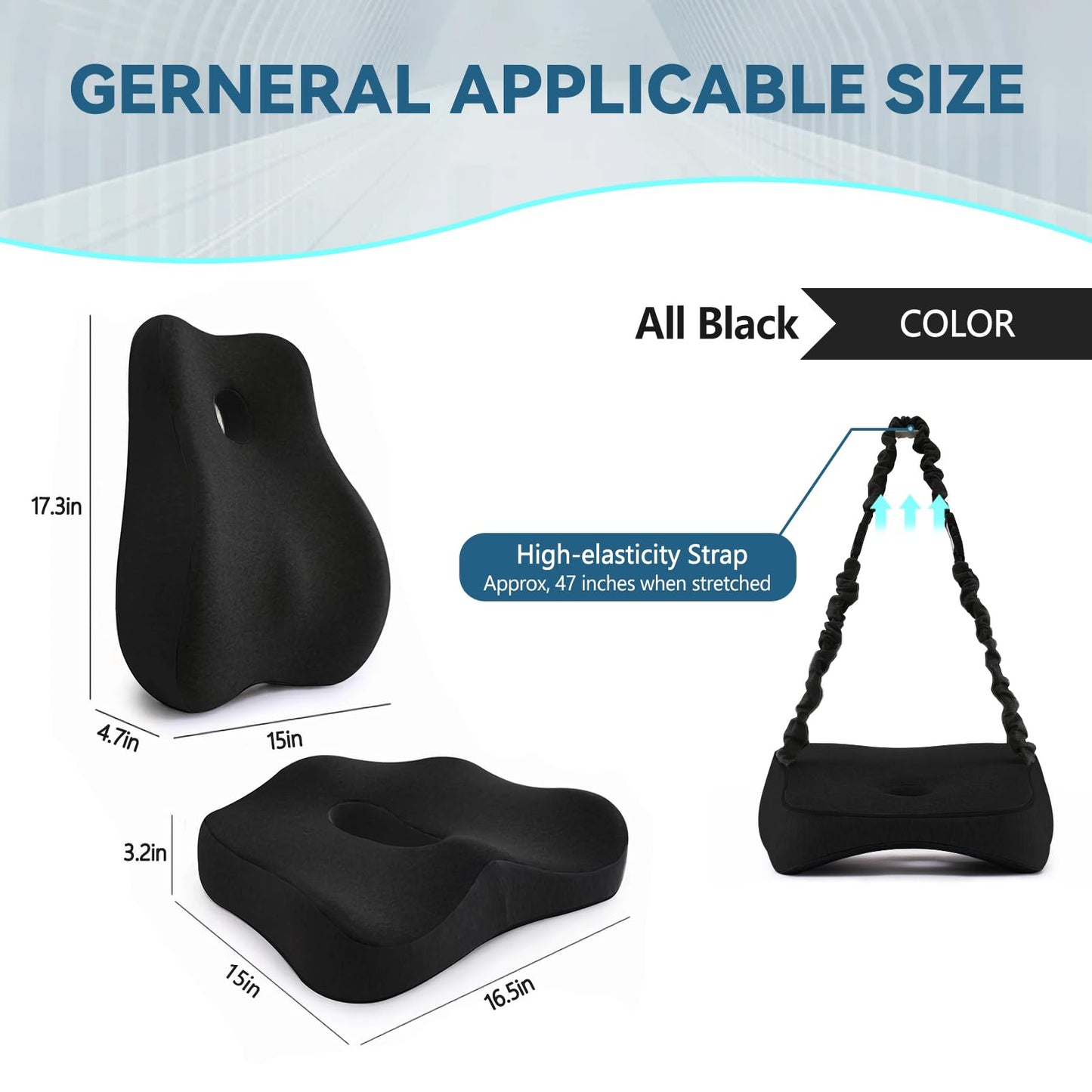 JIPORIER Seat Cushion & Lumbar Support Pillow for Office Chair,Memory Foam Chair Cushions for Tailbone Pain, Non-Slip Back Support for Desk,Gaming Chair,Wheelchair, Breathable & Machine Washable