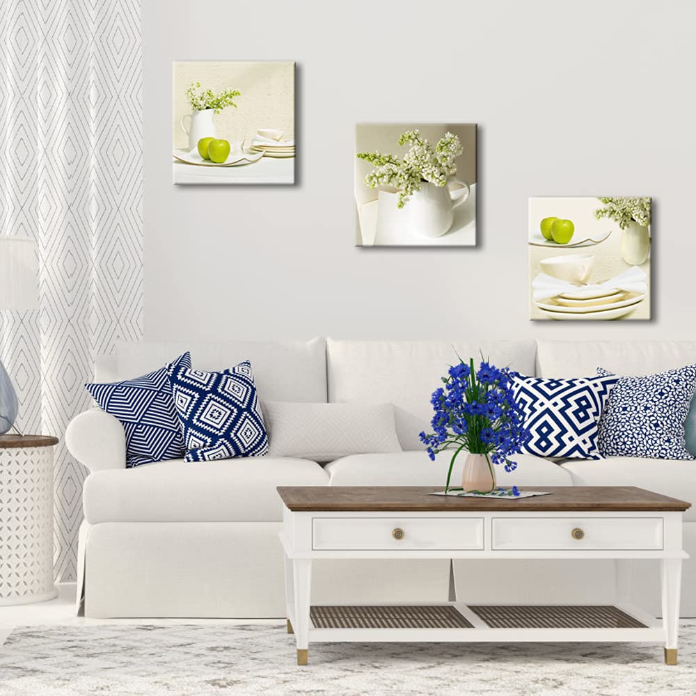 Wieco Art Elegant Life Canvas Prints Wall Art Grace Flowers Pictures Photo Paintings for Bedroom Bar Home Decorations Modern 3 Panels Stretched and Framed Decorative Green Floral Giclee Artwork