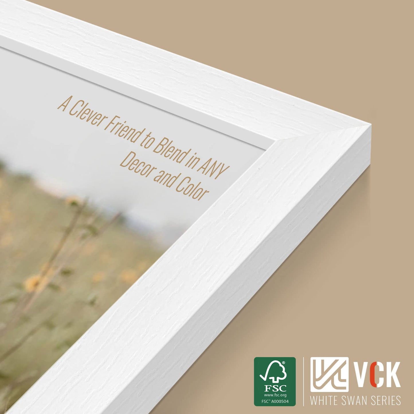 VCK 14x24 Picture Frames white Set of 6, Wide Border Wood Poster Frame, Multi-Directional Display Family Photos, Office Prints, Studio/Gallery Artwork, Woodgrain Series, Wall Hanging