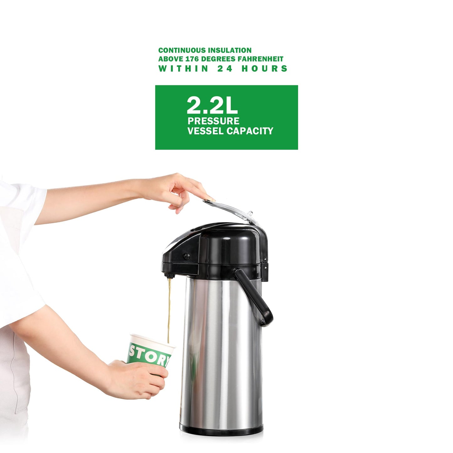 NUPANT Auto-Filling Commercial Airpot Coffee Brewer 2.2L/74oz Dirp Coffee Maker Machine with 24 Hours Hot Thermal Carafe Stainless Steel Pour Over Coffee Dispenser 120V/1450W for Restaurant Office