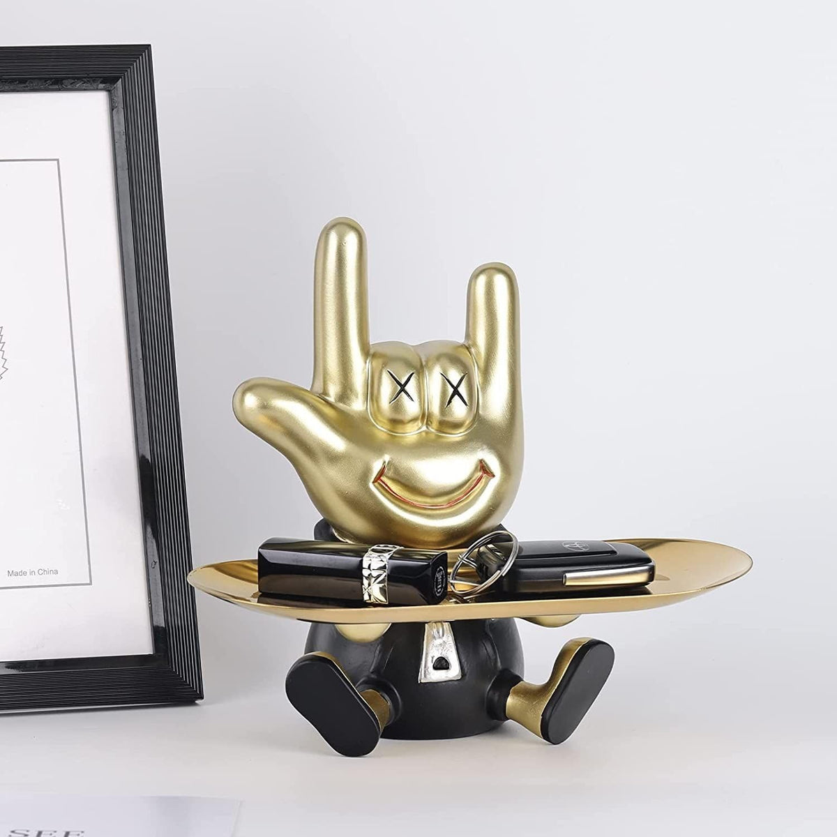 Zige Lily Resin Rock On Hand Gesture Tray Statue, Abstract Hand Sculpture for Home Decor, Office, Entryway on Table, Shelf, Cabinet and Desk