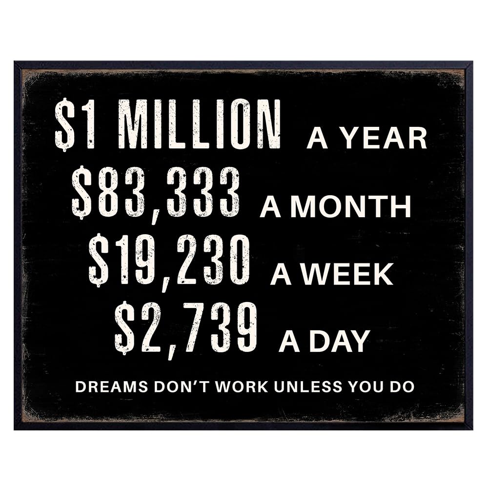 Motivational Success Wall Art 11x14 - LARGE Entrepreneur Inspirational Quotes for Office - Millionaire Mindset Hustle Decor - Office Wall Decor for Men - Executive Business Financial Black Print
