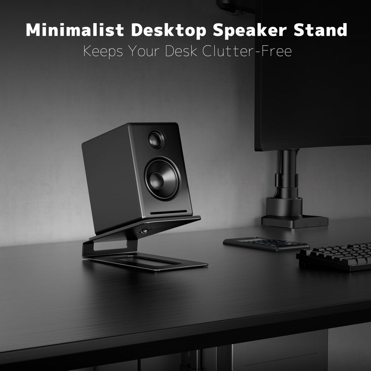 Desk Speaker Stands for Most Bookshelf Speakers,22 lbs Capacity, 16° Tilt Angle Speaker Risers with Anti-Vibration Pads,Compact for 3"-4" Studio Monitors,Space-Saving Stands for PC Speakers,Black