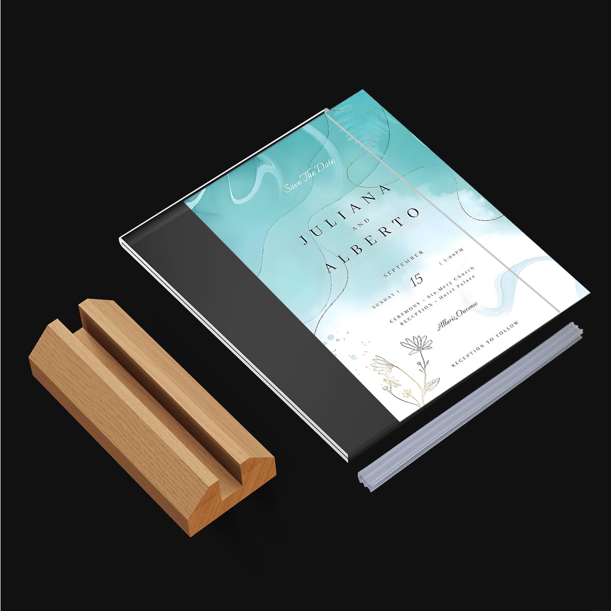 QLKGWEA 3 Pack Acrylic Sign Holder 8.5 x 11 Inch, Wood Base Signs Stand for Menu Flyer Display, Table Clear Plastic T Shape Holder for Stores, Restaurants, Hotels, Office