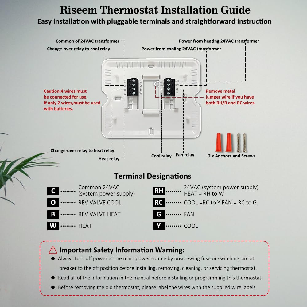 Non-Programmable Thermostat for Home Single-Stage Systems, 1 Heat/1 Cool, Easy DIY Install, Blue Backlight