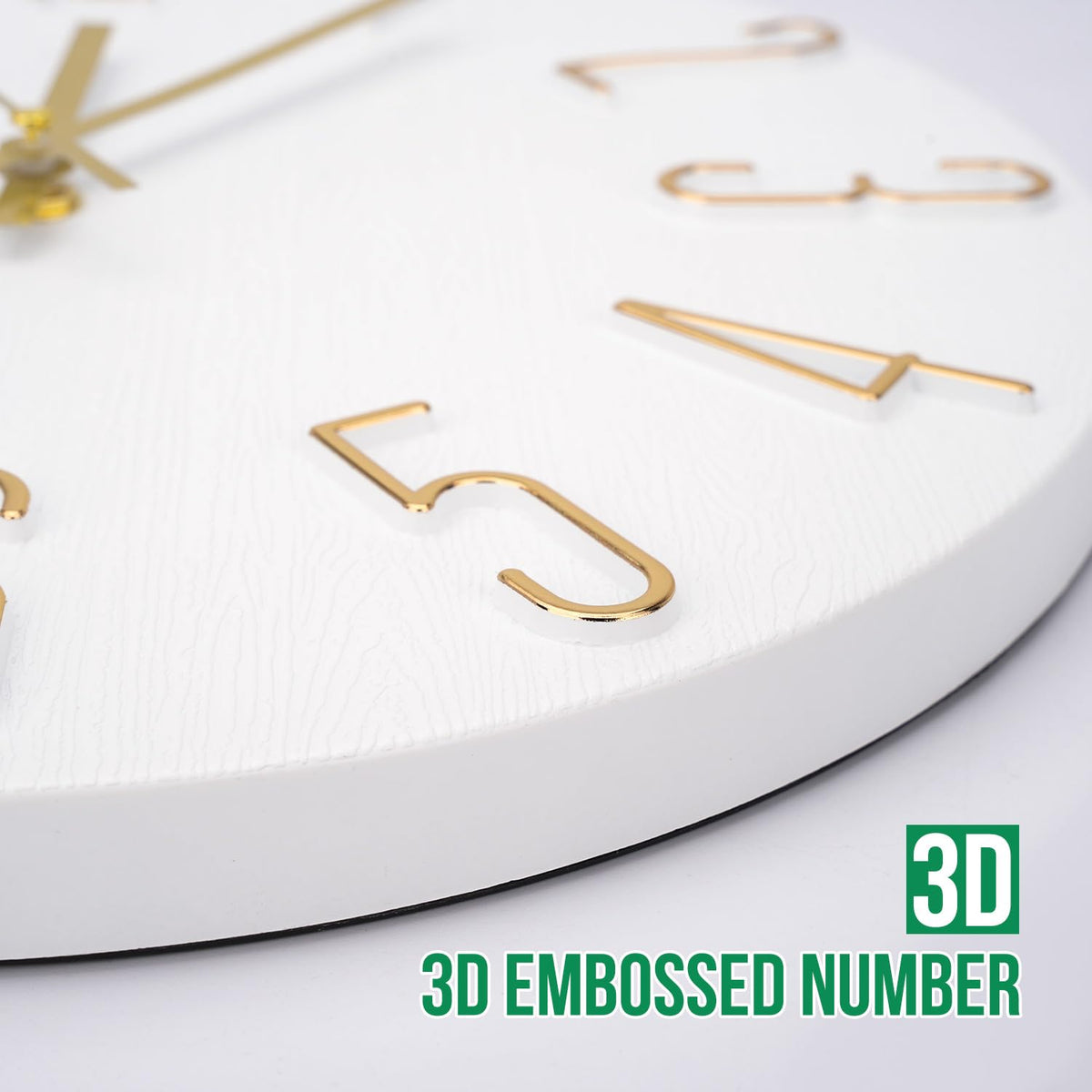 bakbrand Wall Clock 12 Inch Silent Non-Ticking Imitation Wood Indoor Clock Round White Decor Clock Modern 3D Figures Quartz Wall Clocks for Home, Hotel, Office, School, Bedroom, Living Room, Kitchen