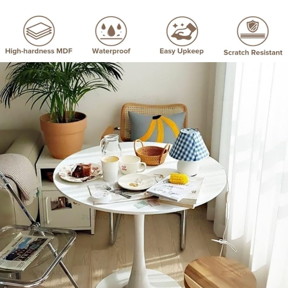 HYYTEIBL 27.3" Tulip Dining Table, White, Perfect for 2-4 People, Mid-Century Modern Style, Round MDF Top with Sturdy Base for Dining Room, Living Room, Cafe
