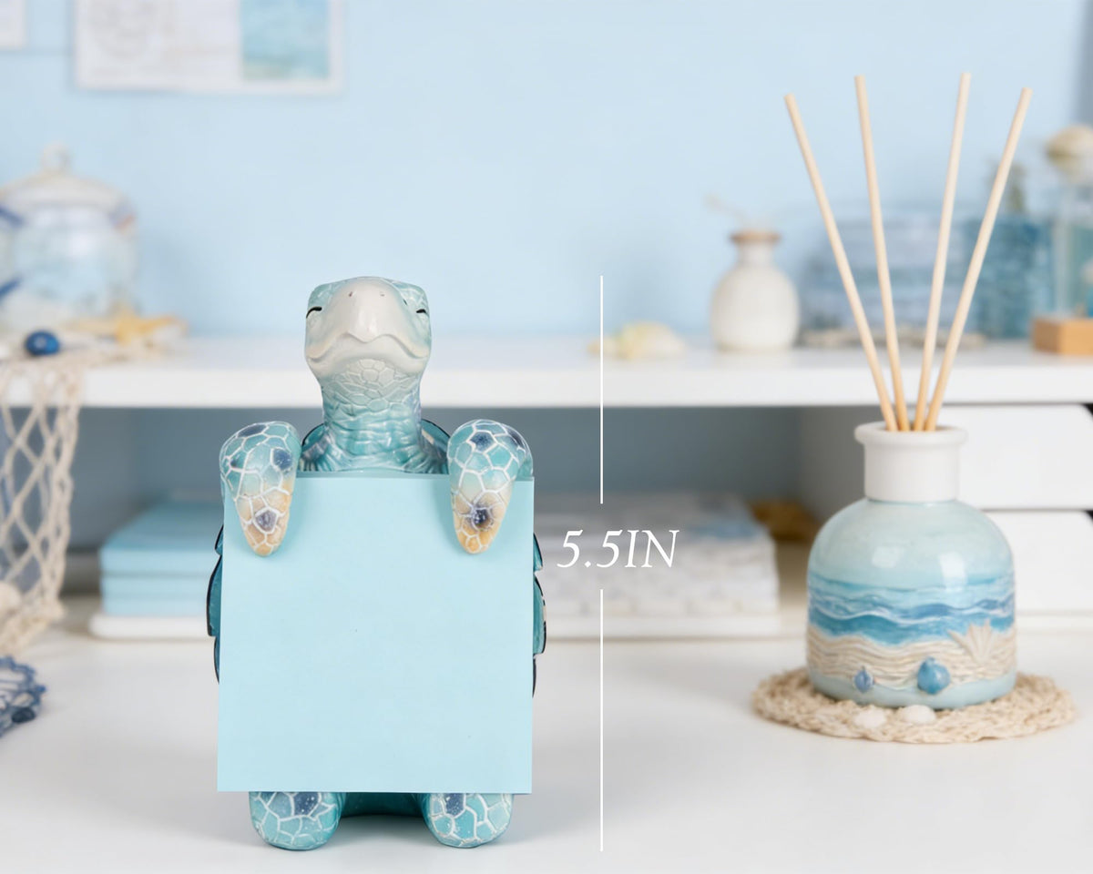 Sea Turtle Pop-up Sticky Note Dispenser, Includes 1 Pad of 3x3 in Super Sticky Notes, 100 Sheets, Resin Cute Handmade Desk Holder for Office & Home, Coastal Beach Decorations