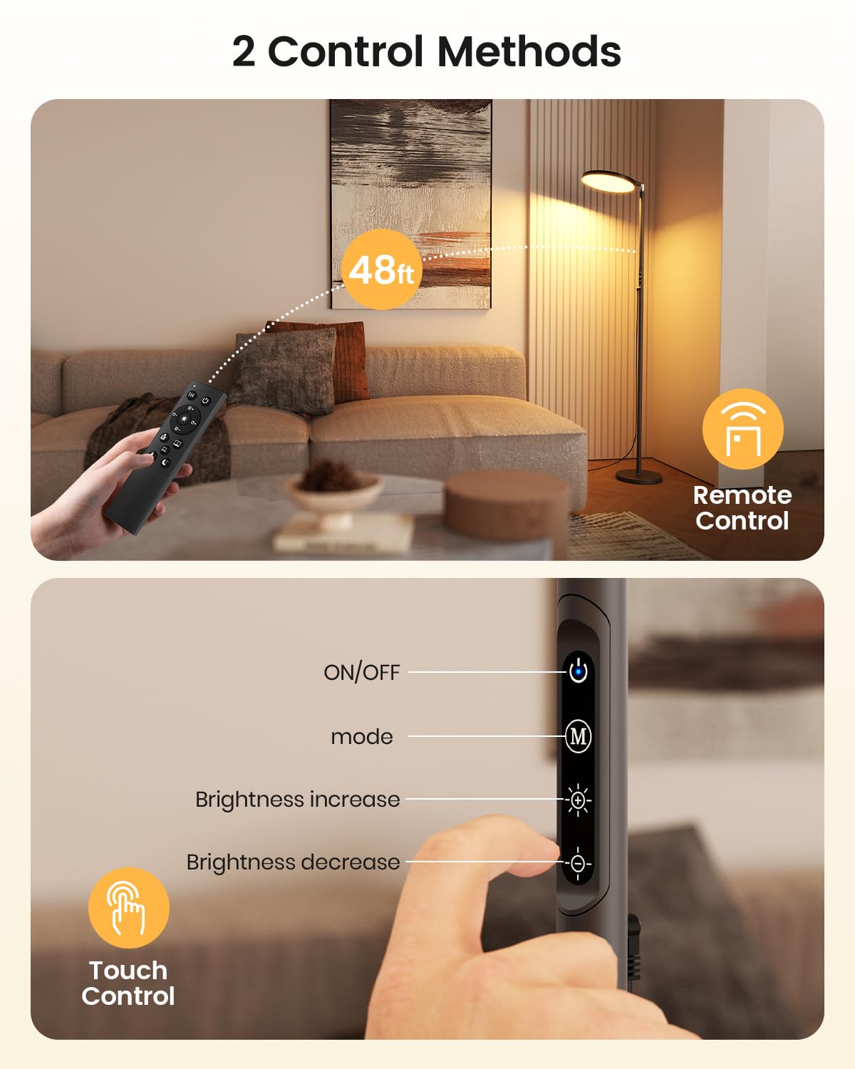 Light Floor Lamp 12000 Lux – UV-Free Full Spectrum LED Floor Lamp with 10 Brightness Levels, 5 Color Modes, 2 Setup Options, Adjustable Height, Remote & Timer for Reading, Bedroom, Office (Black)