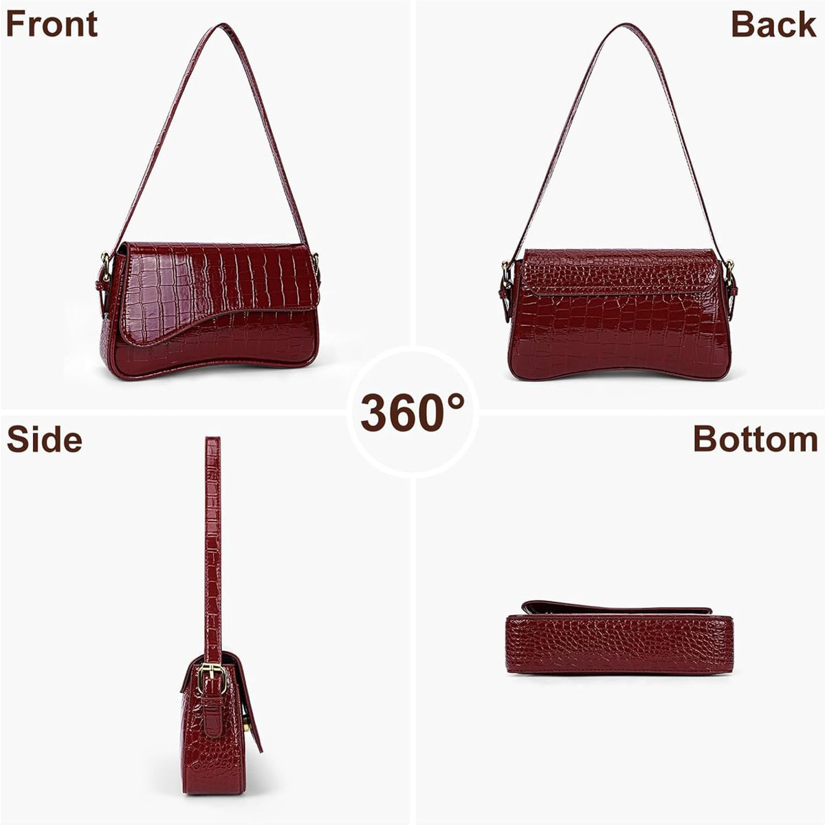 feujury Shoulder Bag for women Y2K Crossbody Vegan Leather Purse Straps Retro Clutch Hobo Hadbags with 2 Removable (B-crocodile red)