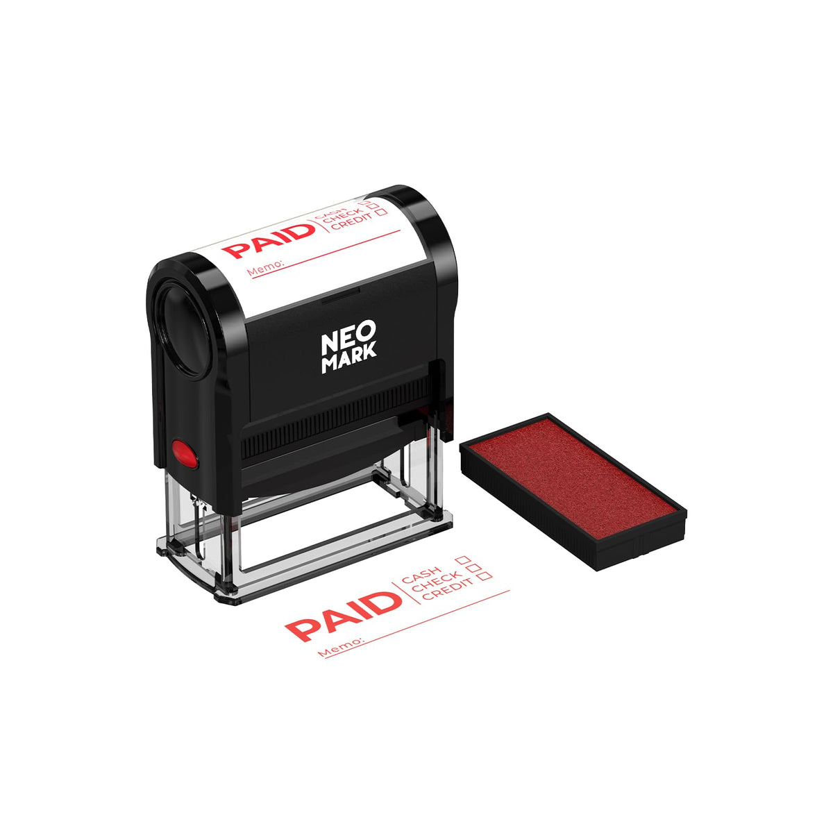 NEO MARK Self-Inking Paid Rubber Stamp, Replaceable Office Stamp for for Business, Accounting & Retail Use – with an Extra Refill Ink Pad