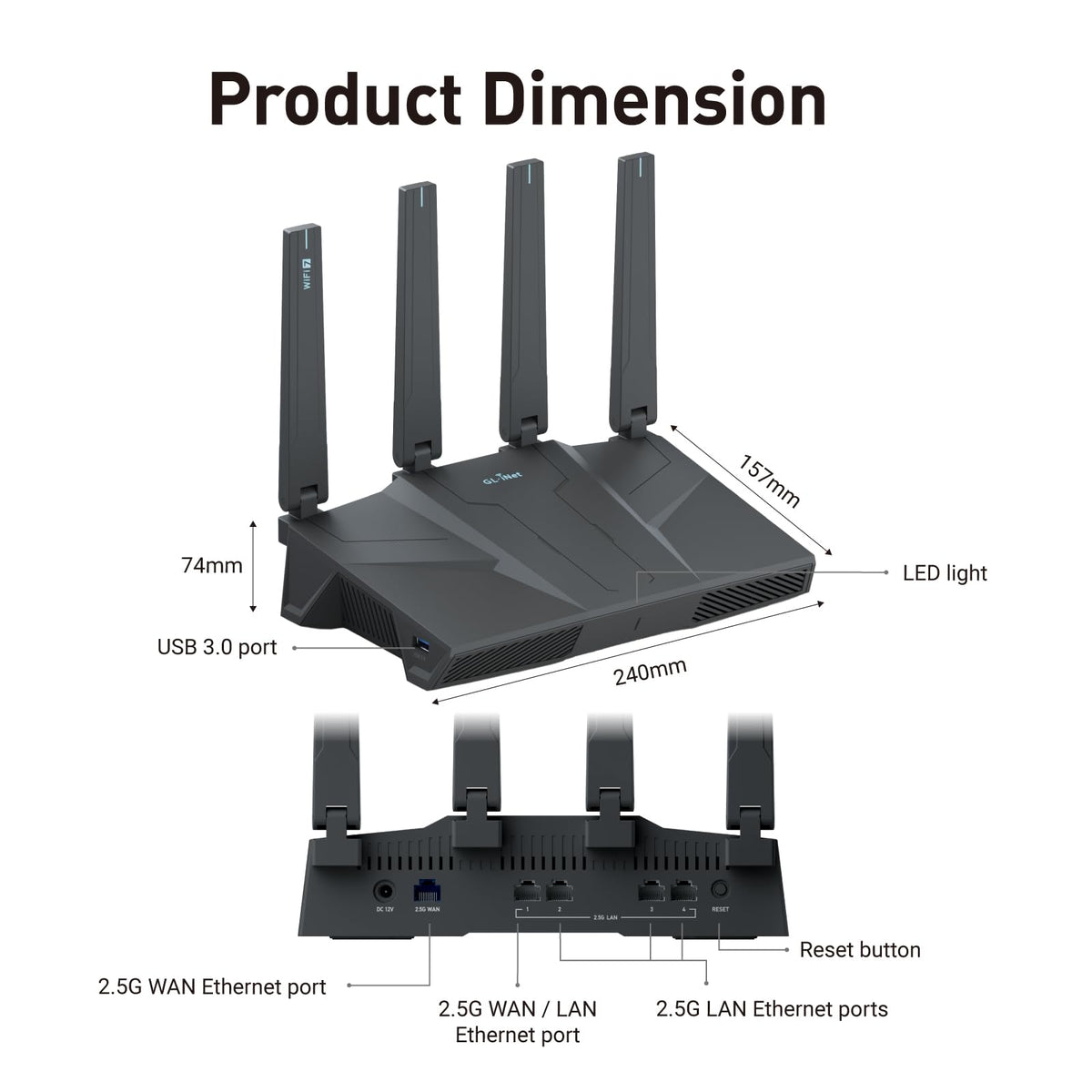GL.iNet GL-BE6500 (Flint 3e) WiFi 7 Router, High-Speed WiFi Router for Wireless Internet w/VPN, 5 x 2.5G Ethernet Port for Fiber Optic Modem, Long Range Large Home, Business & Gaming Computer Routers